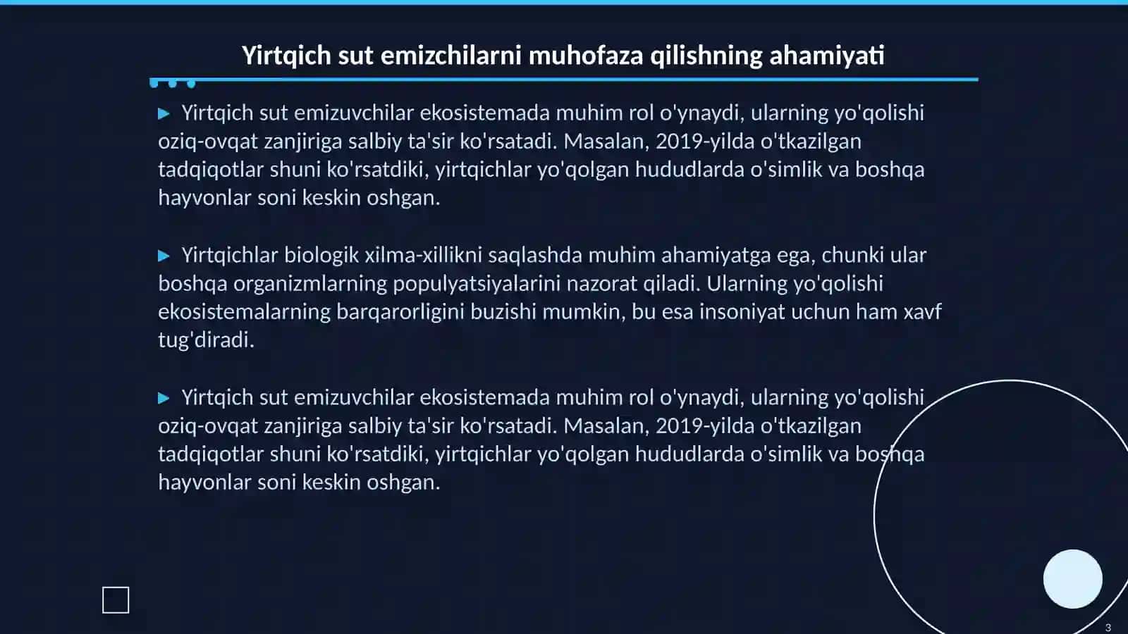 Yirtqich sut emizuvchilardan xilma xilligini saqlashdagi muamolar 3