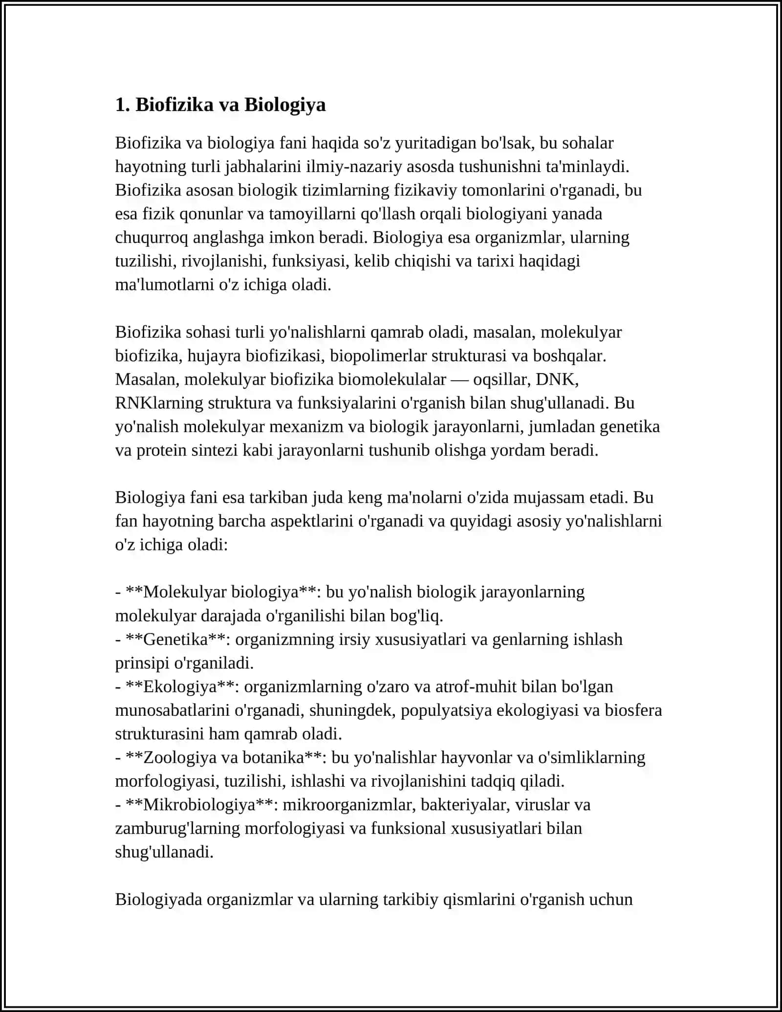 BIOFIZIKA FANINING BOSHQA FANLAR BILAN BOGʻLIQLIGI 3