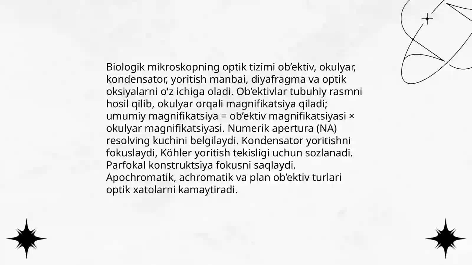 Biologik mikroskopning optik sistemasi va tuzilishi 3