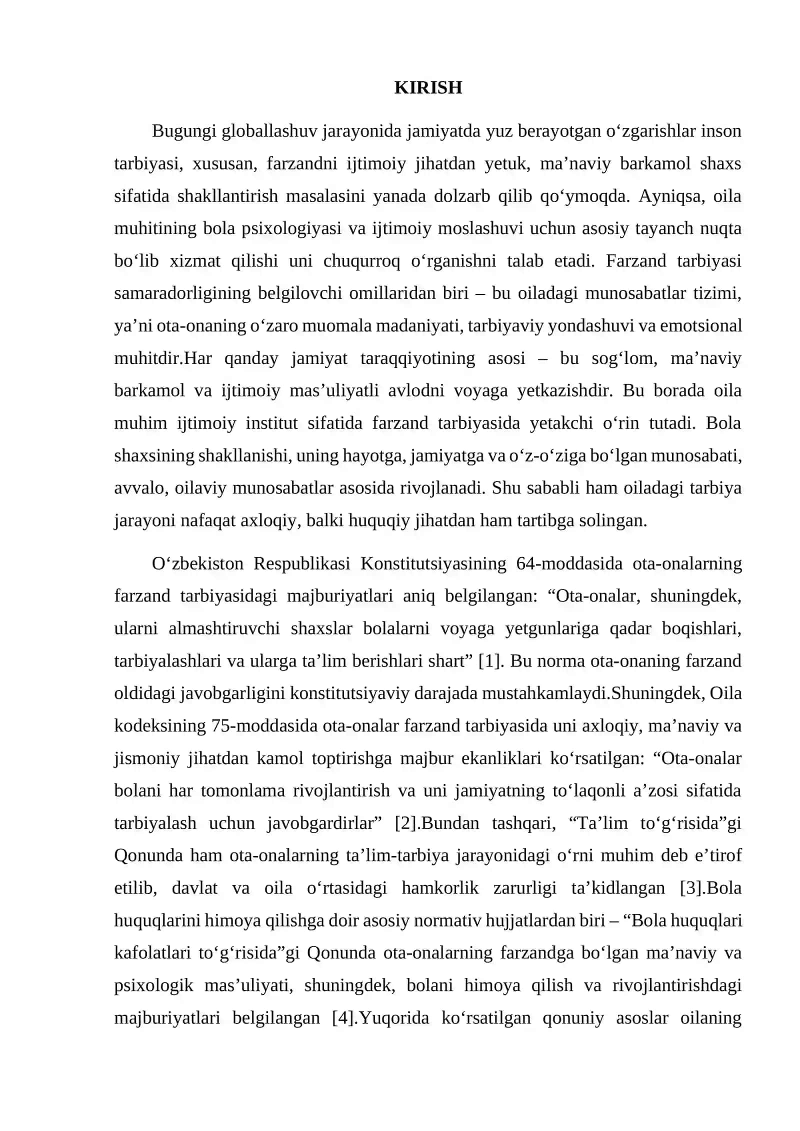 "FARZAND TARBIYASIDA OILAVIY MUNOSABATLAR VA TARBIYANING IJTIMOIY-PSIXOLOGIK XUSUIYATLARI" BITIRUV MАLАKАVIY ISHI 3