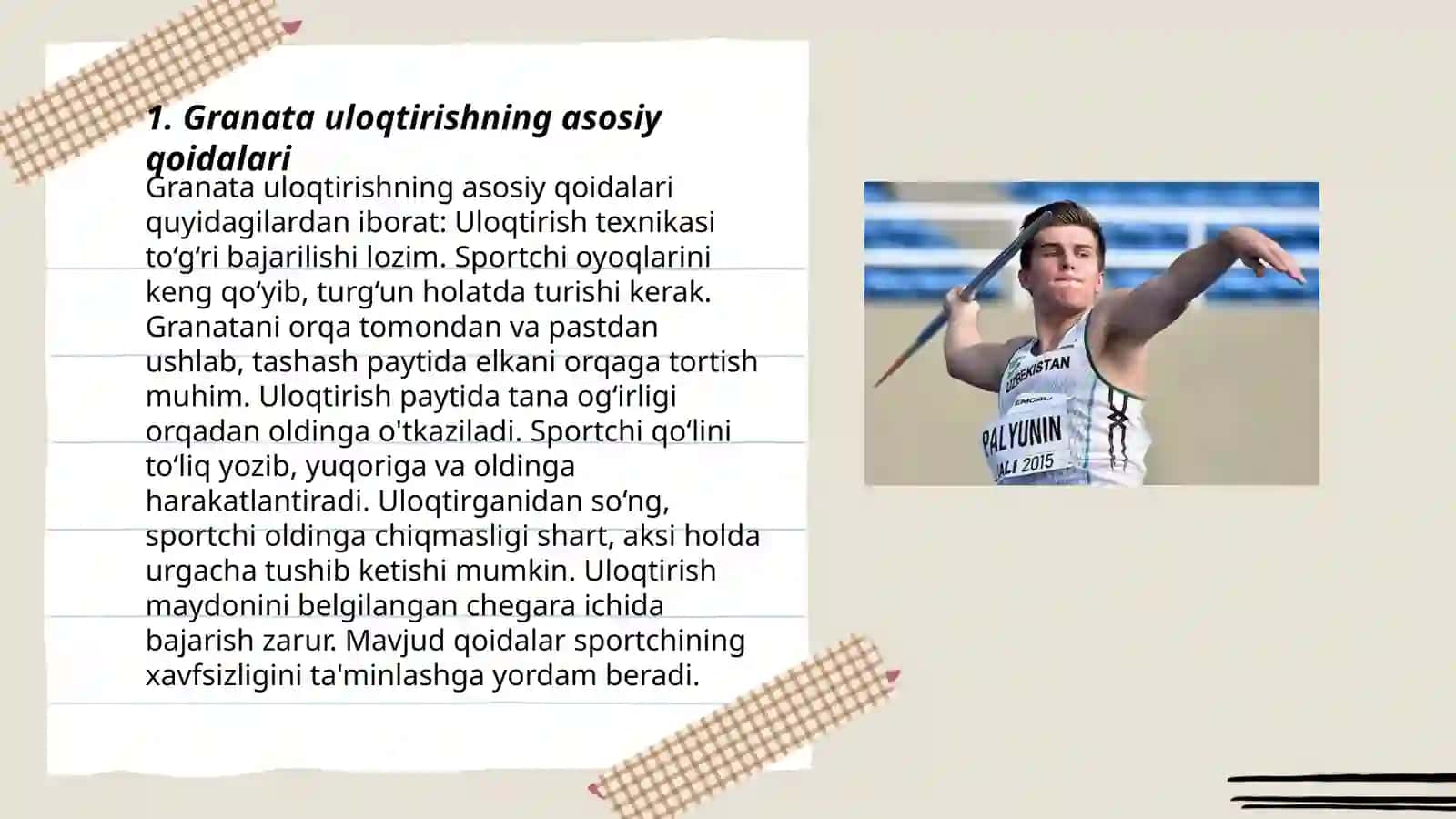 Granata va nayza uloqtirish turlari texnikasi 3