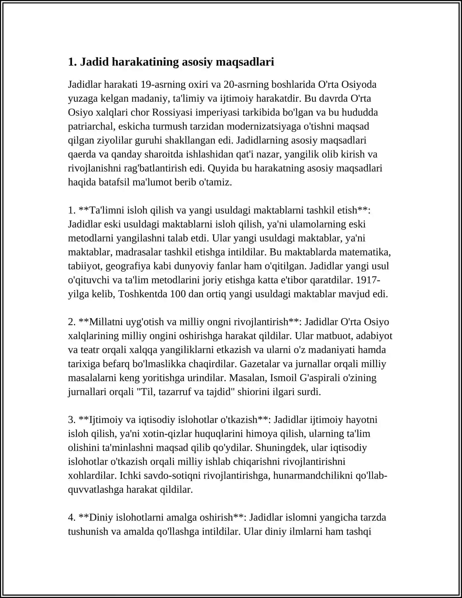 JADID MA’RIFATPARVARLARINING O‘LKA IJTIMOIY-MA’NAVIY HAYOTIDA TUTGAN O‘RNI (MUNAVVAR QORI, FITRAT, BEHBUDIY, AVLONIY VA BOSHQ.) 3