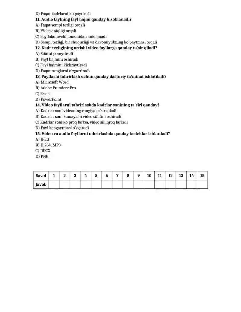 Informatika fanidan NAZORAT ISHLAR DAFTARI 3