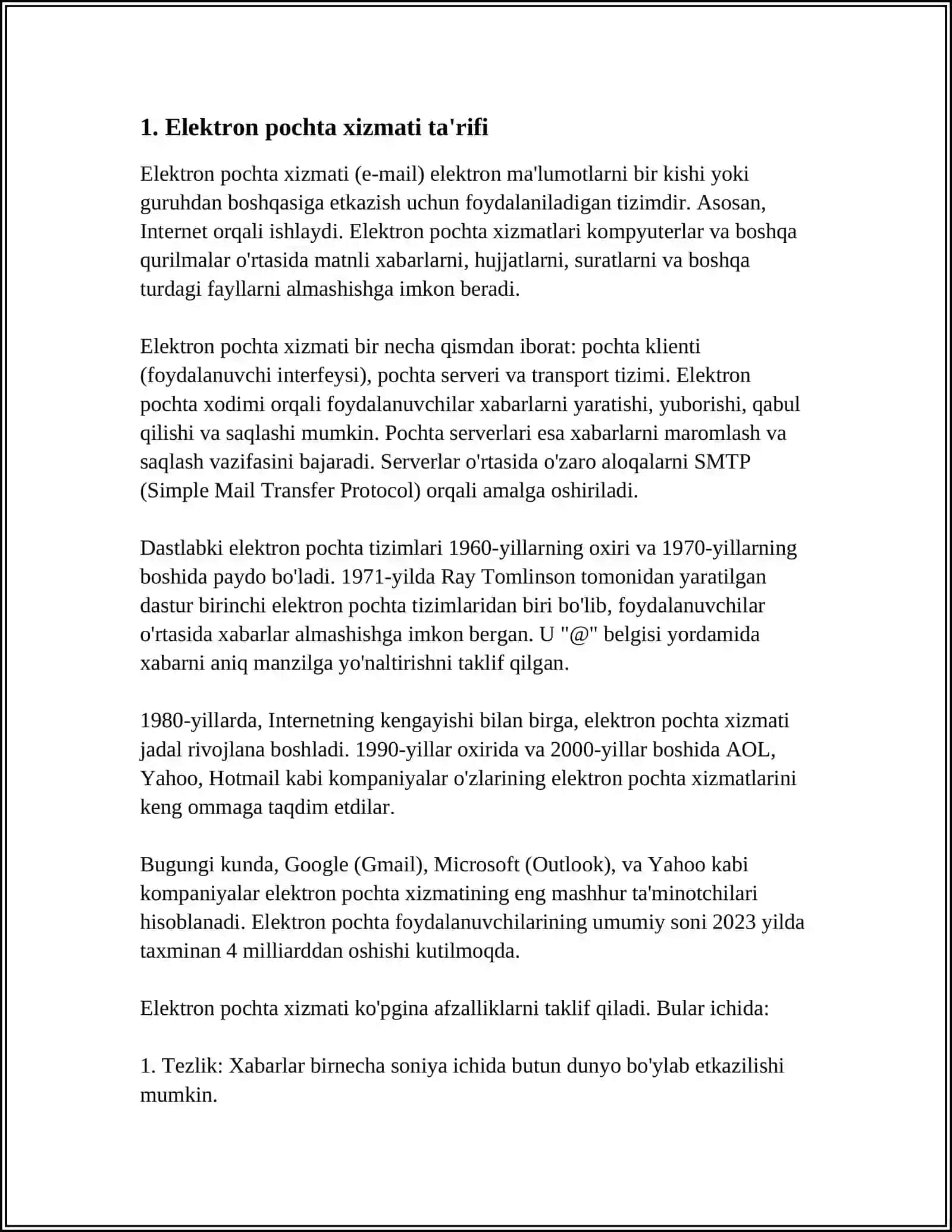 ELEKTRON POCHTA HOSIL QILISH MUMKIN BOʻLGAN QIDIRUV TIZIMLARI. ELEKTRON POCHTA XIZMATI TURLARI 3