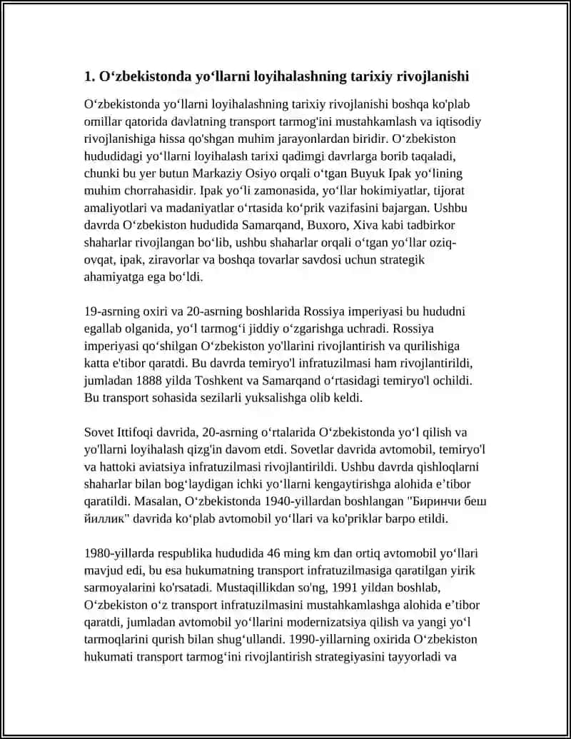 Oʻzbekistonda yoʻllarni loyihalashning tarixiy rivojlanishi 3
