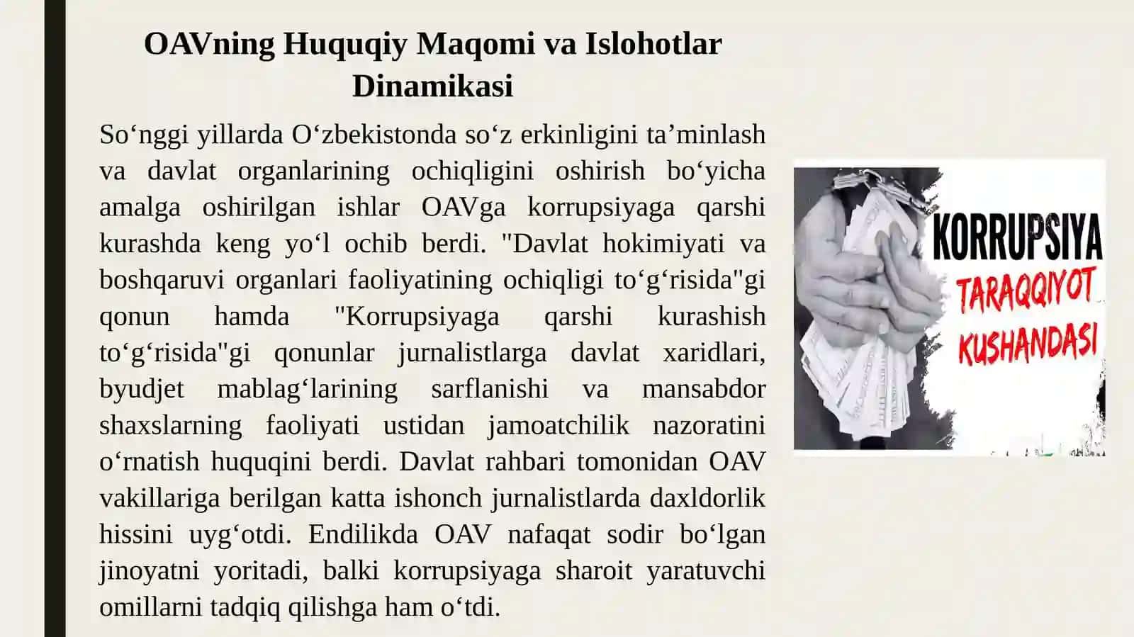 O‘zbekistonda Korrupsiyaga Qarshi Kurashishda OAVning O‘rni va Axloqiy Ahamiyati 3