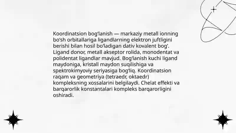 Murakkab birikmalardagi kimyoviy boğlanish tabiatni tushuntirish 3