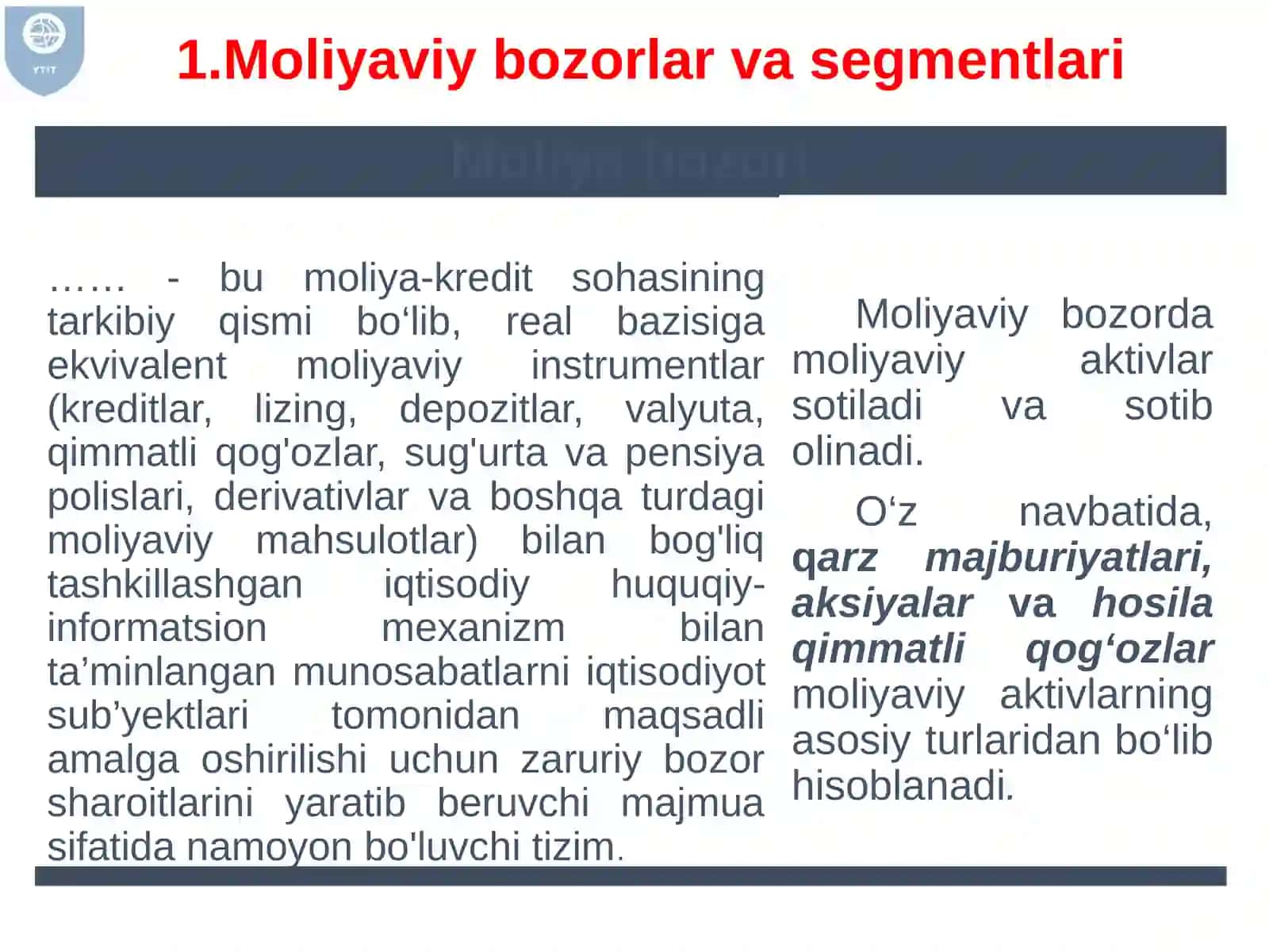 MOLIYAVIY BOZORLAR, ULARNING ISHTIROKCHILARI VA MOLIYAVIY BOZOR STAVKALARI 3