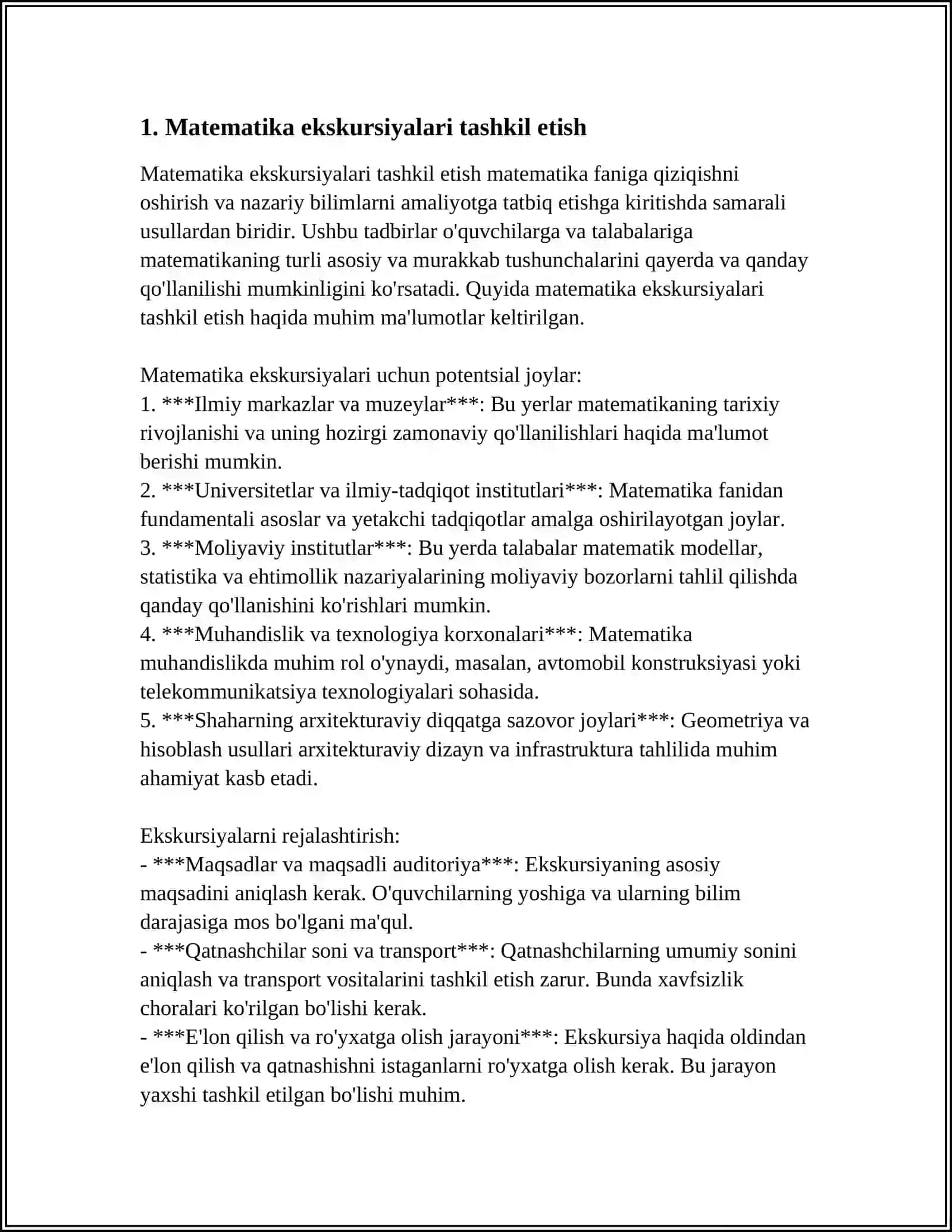 MATEMATIK EKSKURSIYALAR, ERTALIKLAR, ÒYINLARNI TAYYORLASH VA ÒTKAZISH METODIKASI 3