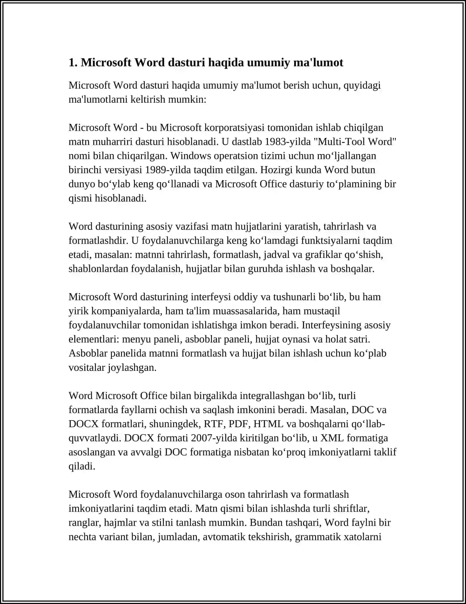 MICROSOFT WORD DASTURIDAN FOYDALANIB PROFESSIONAL HUJJATLAR YARATISH METODIKASI 3