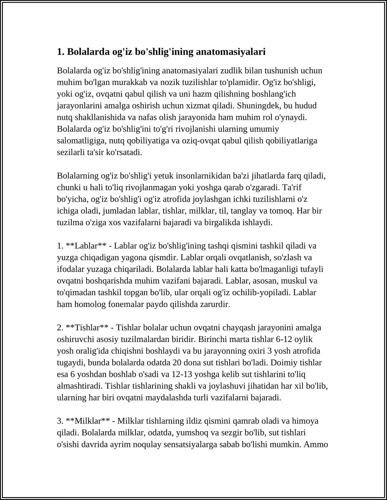 BOLALARDA OG'IZ BO'SHLIG'I,XALQUM, QIZILO'NGACH ANOTOMO-FIZIOLOGIK HUSHSIYATLARI 3