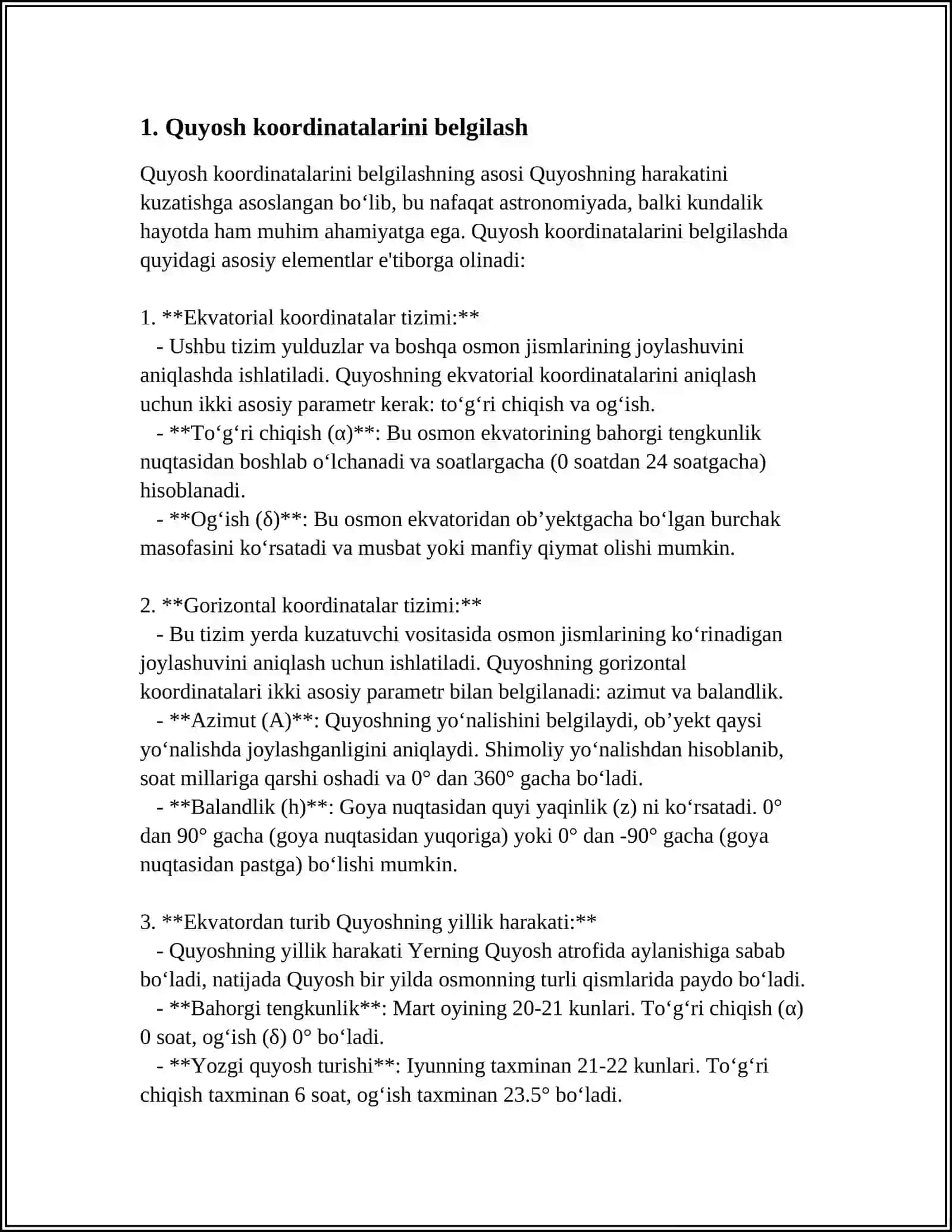QUYOSH KOORDINATALARI VA GRAFIKLARI 3