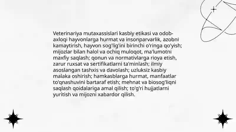 Veterinariya mutaxassislarini ishlash madaniyati va etikasi 3
