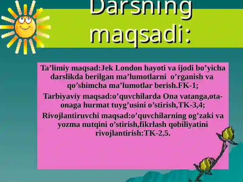 Dars ishlanmasi "Jek London hayoti va ijodi" 3