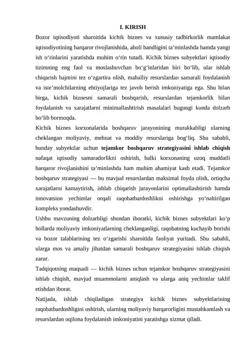 Kichik biznes uchun tejamkor boshqaruv strategiyasini ishlab chiqish muommoni aniqlash va aniq yechimlar ishlab chiqish 3