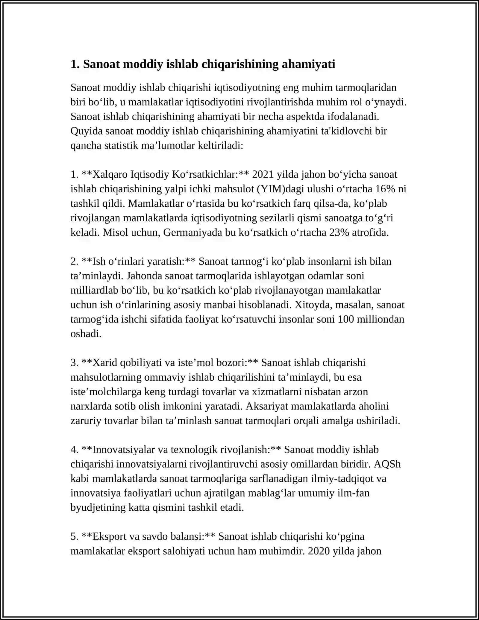 SANOAT MODDIY ISHLAB CHIQARISHNING ENG YIRIK YETAKCHI TARMOGʻI 3