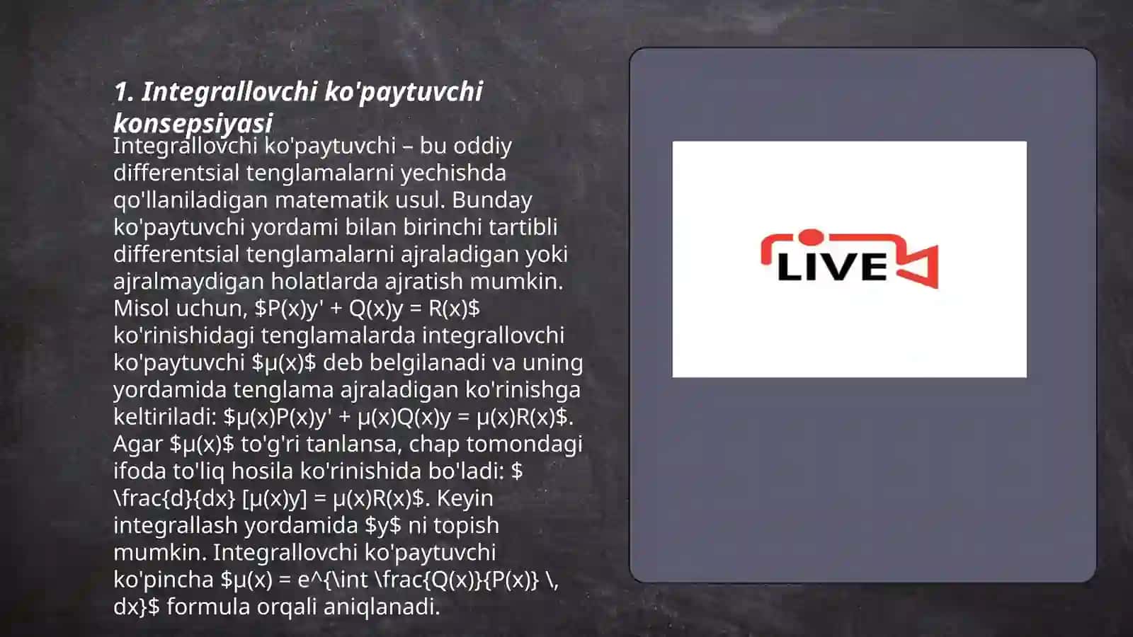 Tòla differensialli tenglamalar.Integrallovchi kòpaytuvchi 3