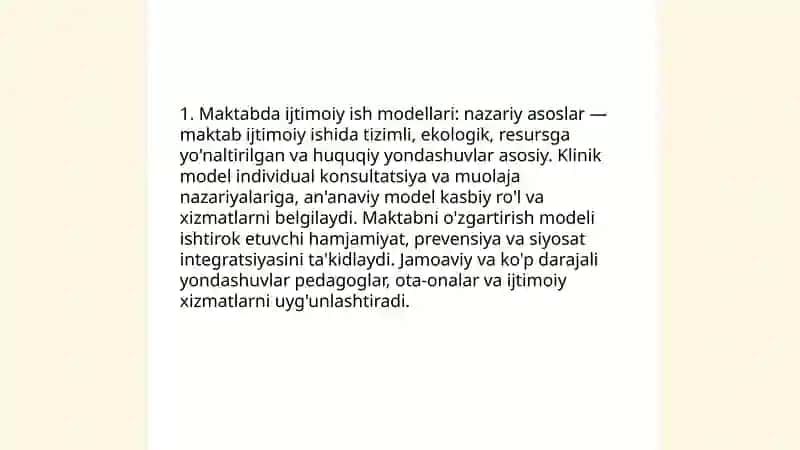 Maktabda ijtimoiy ishning modellari an'anaviy klinik amaliyoti 3