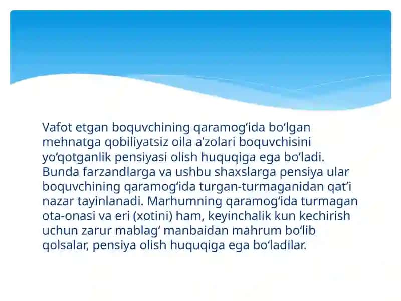 Boquvchisini yo’qotganlik pensiyalarini tayinlash hisoblash va to’lash tartibi 3