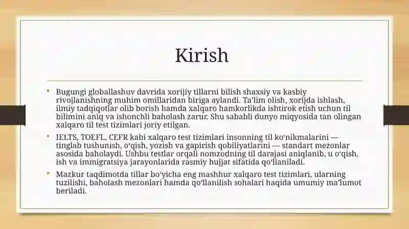Tillar bo'yicha xalqaro test tizimlari (IELTS, CFRR v.b.) 3