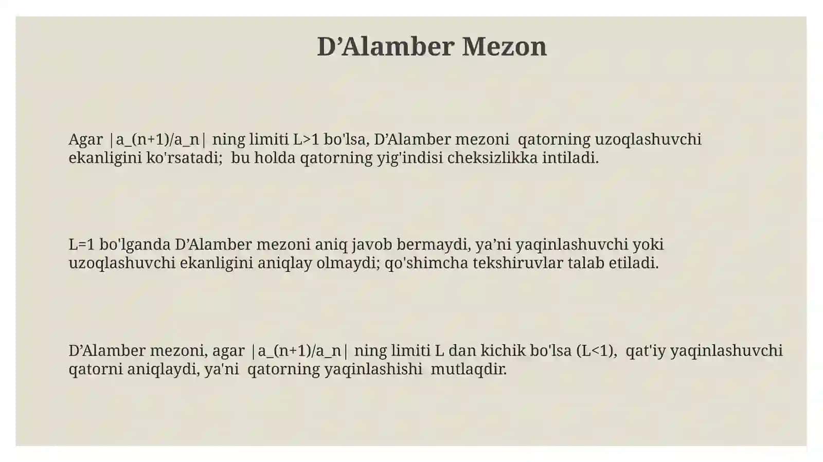 Yaqinlashuvchi Qatorlar Ta'rifi 3