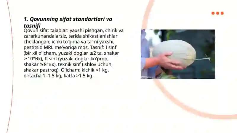 Qishloq xo'jaligi mahsulotlarni nazorat qilish. Qovun misolida 3