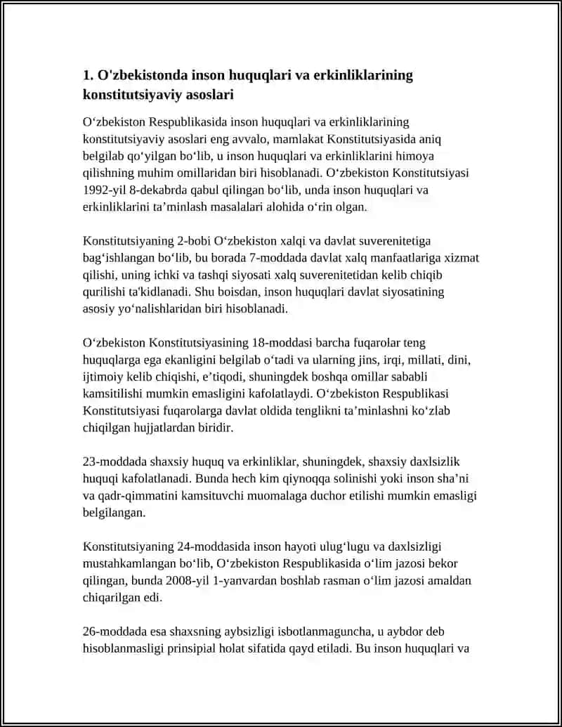 O'ZBRKISTONDA INSON XUQUQLARI VA ERKINLIKLALRINING YARATILISHI 3