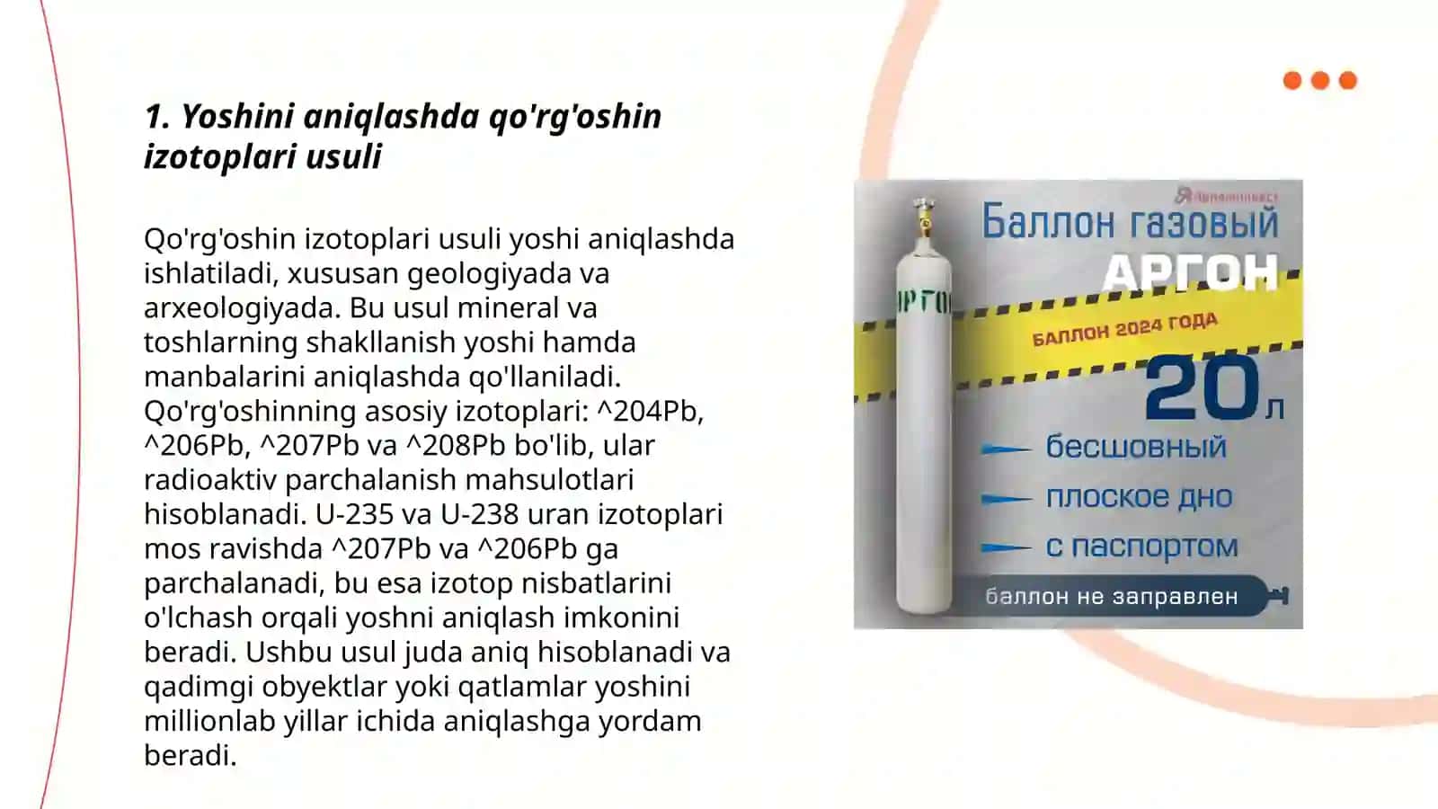 Yoshini aniqlashning qo'rg'oshin, geliy, argon va stronsiy usullari 3