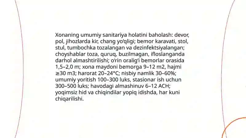 Bemor xonasini sanitar holatini nazorat gilish 3