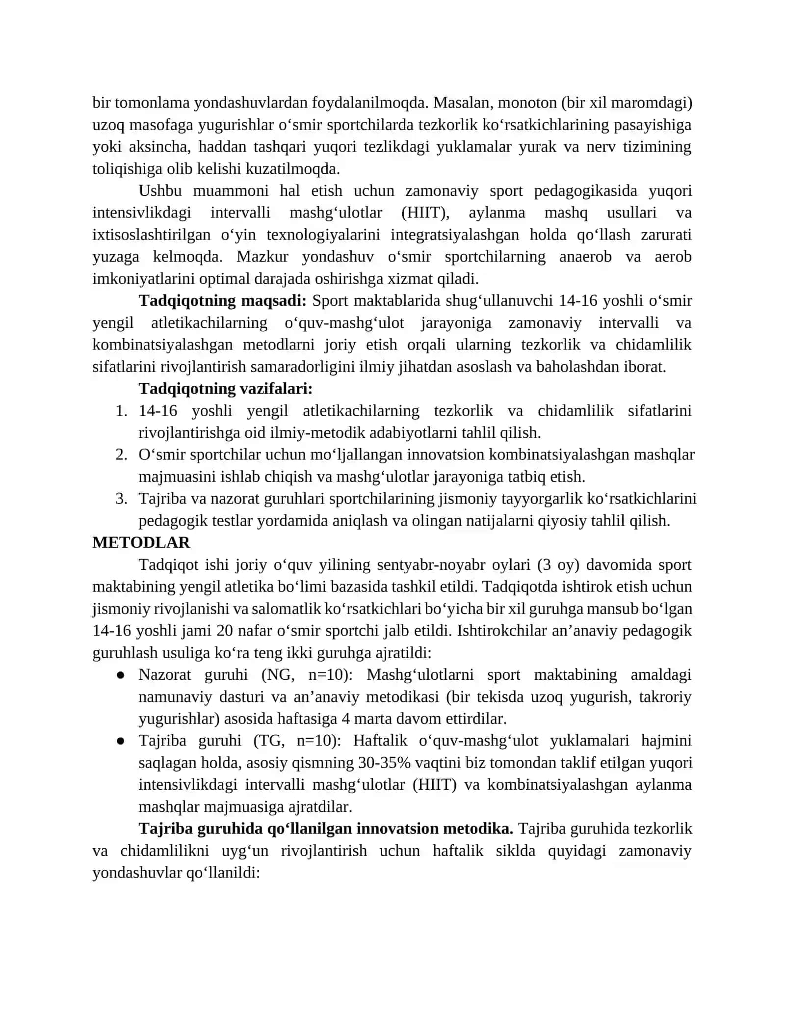 Yengil atletika mashg'ulotlarida shug'ullanuvchilarning tezkorlik va chidamlilik sifatlarini rivojlantirishning innovatsion metodikasi 3