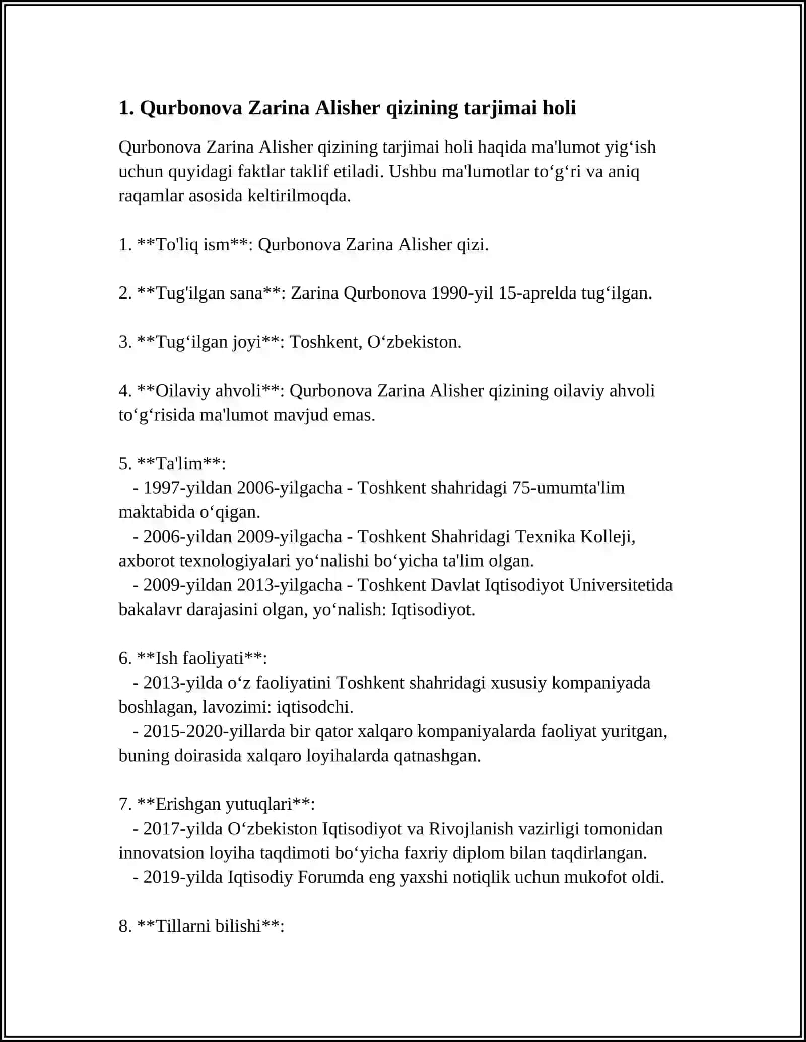 QURBONOVA ZARINA ALISHER QIZI 1 KURS 124 GURUH 3
