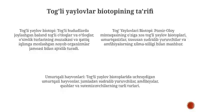 Tog' Yaylovlari Biotopi Umurtqali Hayvonlari 3