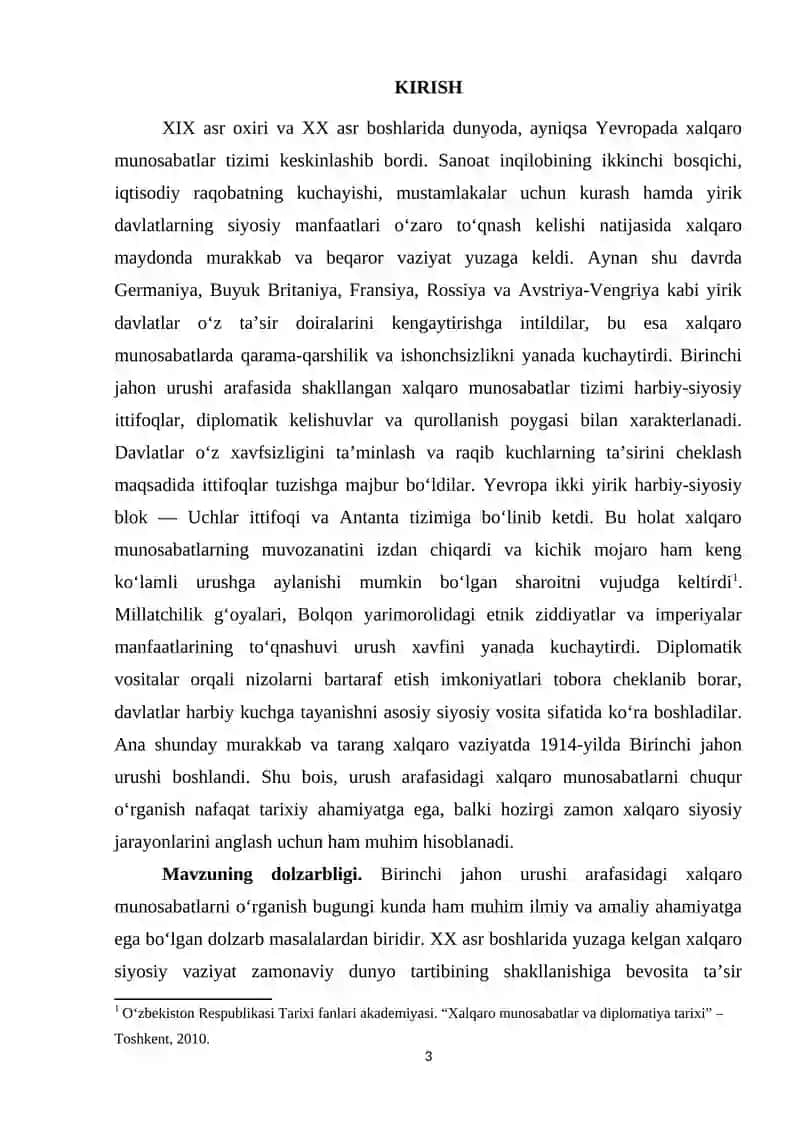 Birinchi jahon urushi arafasida xalqaro munosabatlar 3