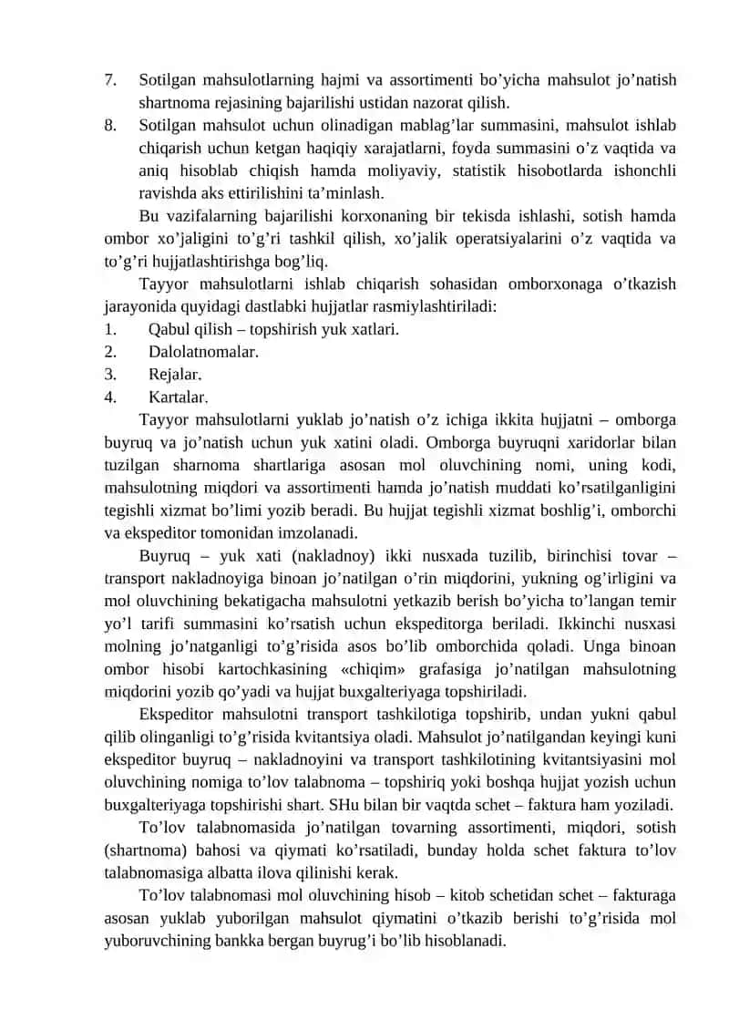 Mahsulot, Tovar (Ish, Xizmat)lar va Ularni Sotish Hisobi 3