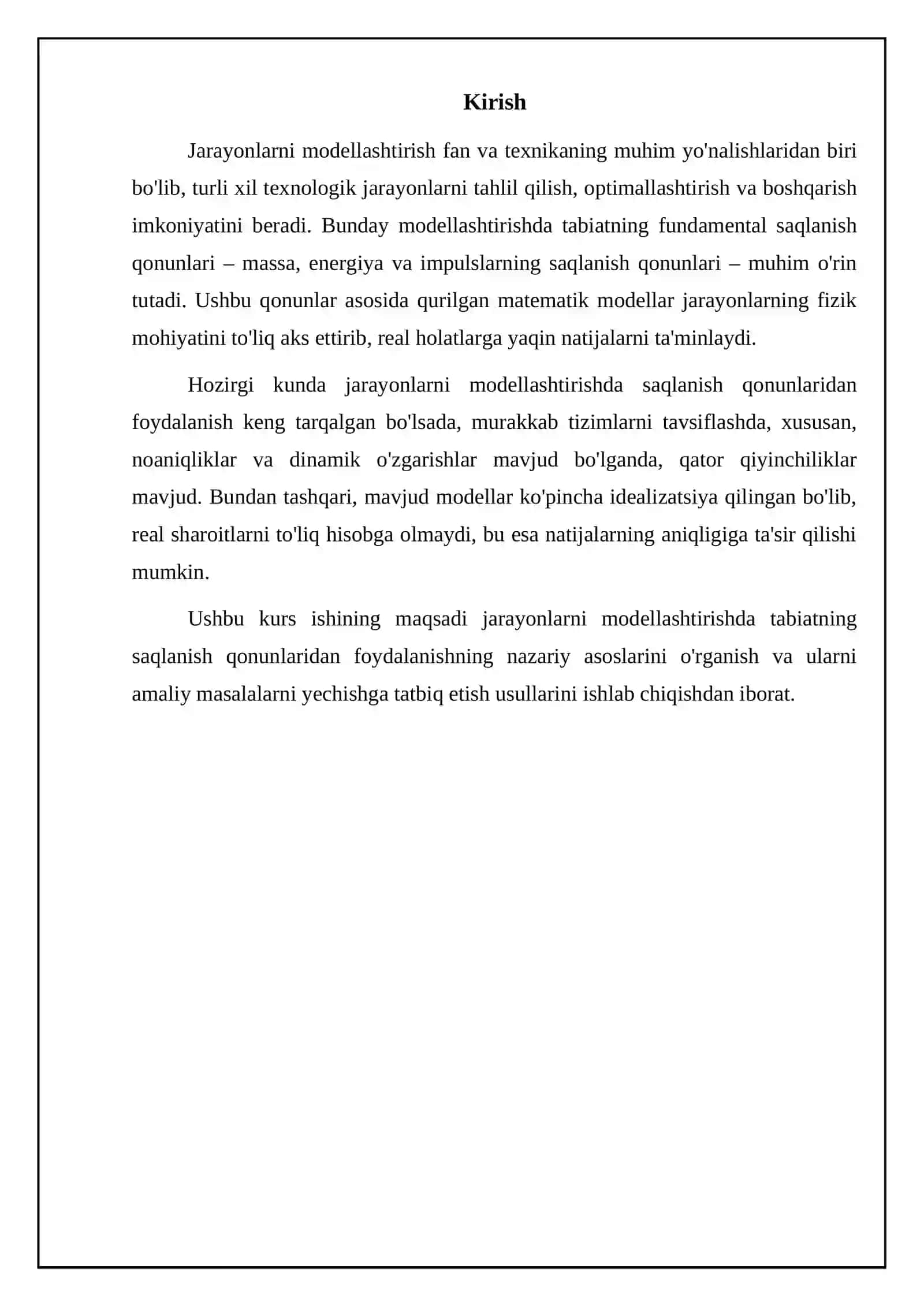 Jarayonlarni modellashtirishda tabiatning saqlanish qonunlaridan foydalanish 3