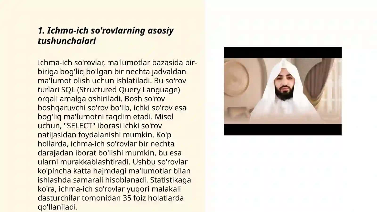 Berilganlar bazasida ichma-ich so'rovlar yaratish 3