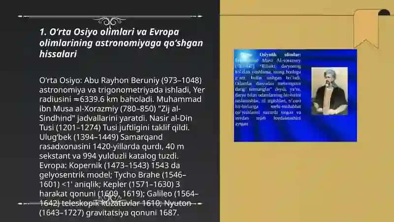 Oʻrta Osiyo va Yevropa olimlarining tabiiy fanlarni shakllanishi va rivojlanishiga qoʻshgan hissalari 3