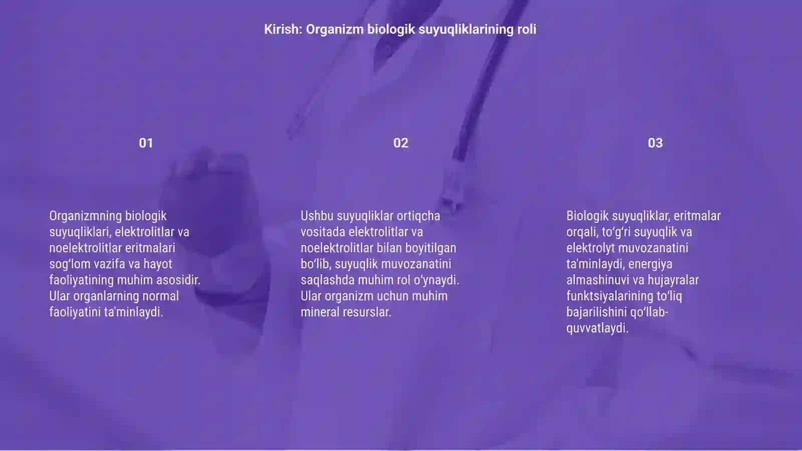 Organizmning biologik suyuqliklari elektrolit va noelektrolitlar eritmalari sifatida 3