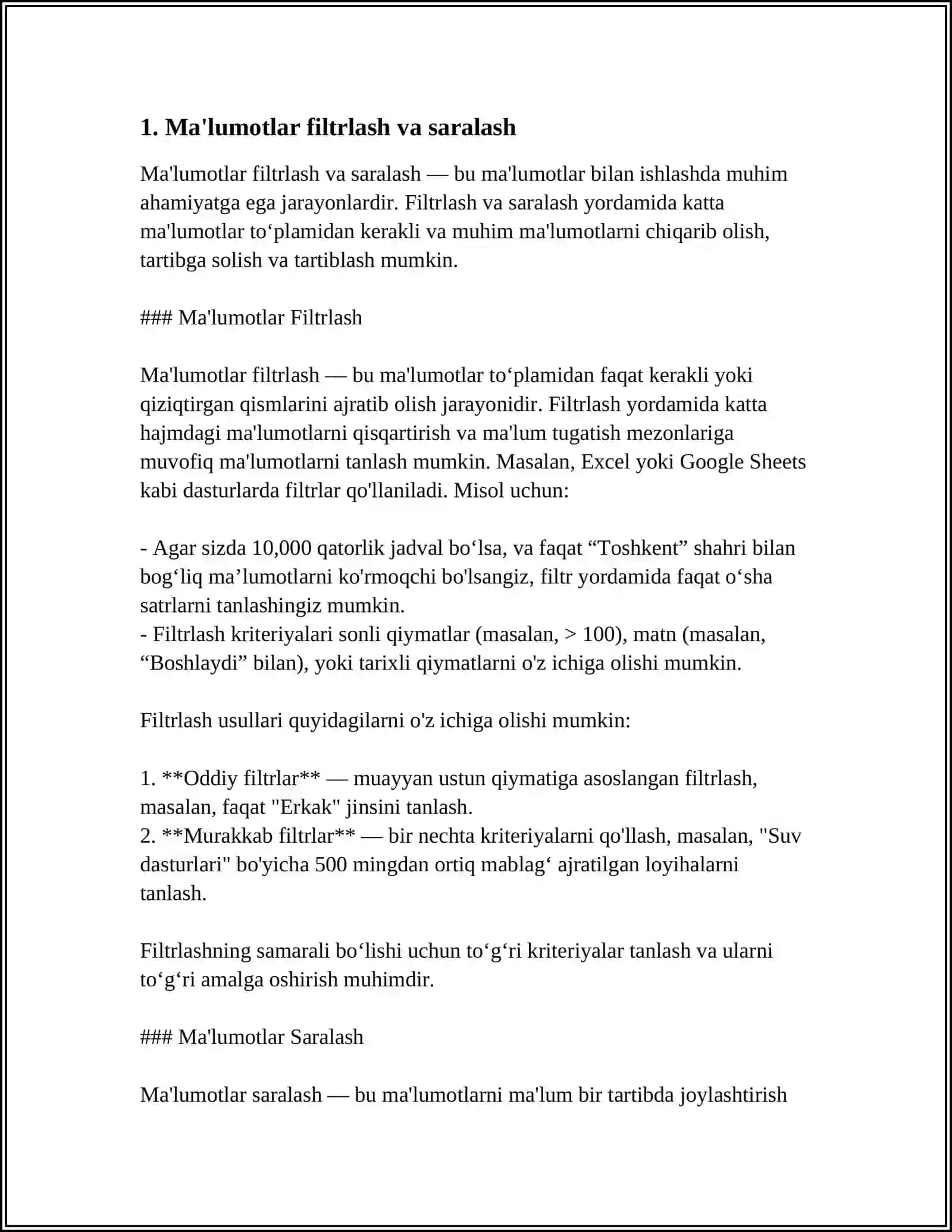 EXCEL DASTURIDA TURLI HISOBOTLAR TAYYORLASH 3