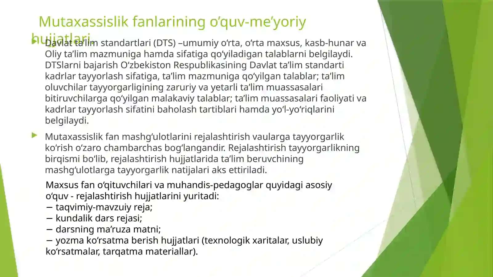 Mutaxassislik fanlarining o’quv-me’yoriy hujjatlar va metodik ishlarini tashkil etish 3
