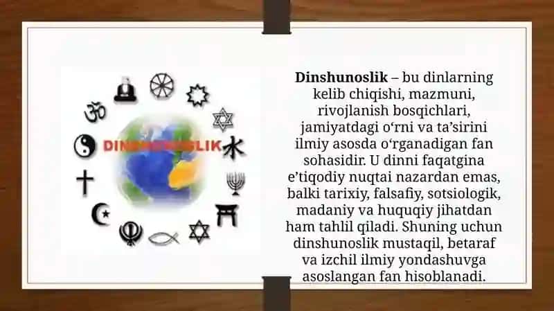 Dinshunoslik fanining predmeti va uni oʻqitishdan koʻzda tutilgan asosiy maqsad (TAQDIMOT) 3