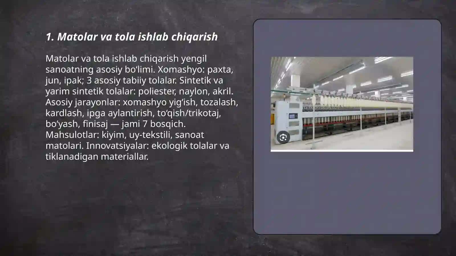 Matolar va tola ishlab chiqarish 3