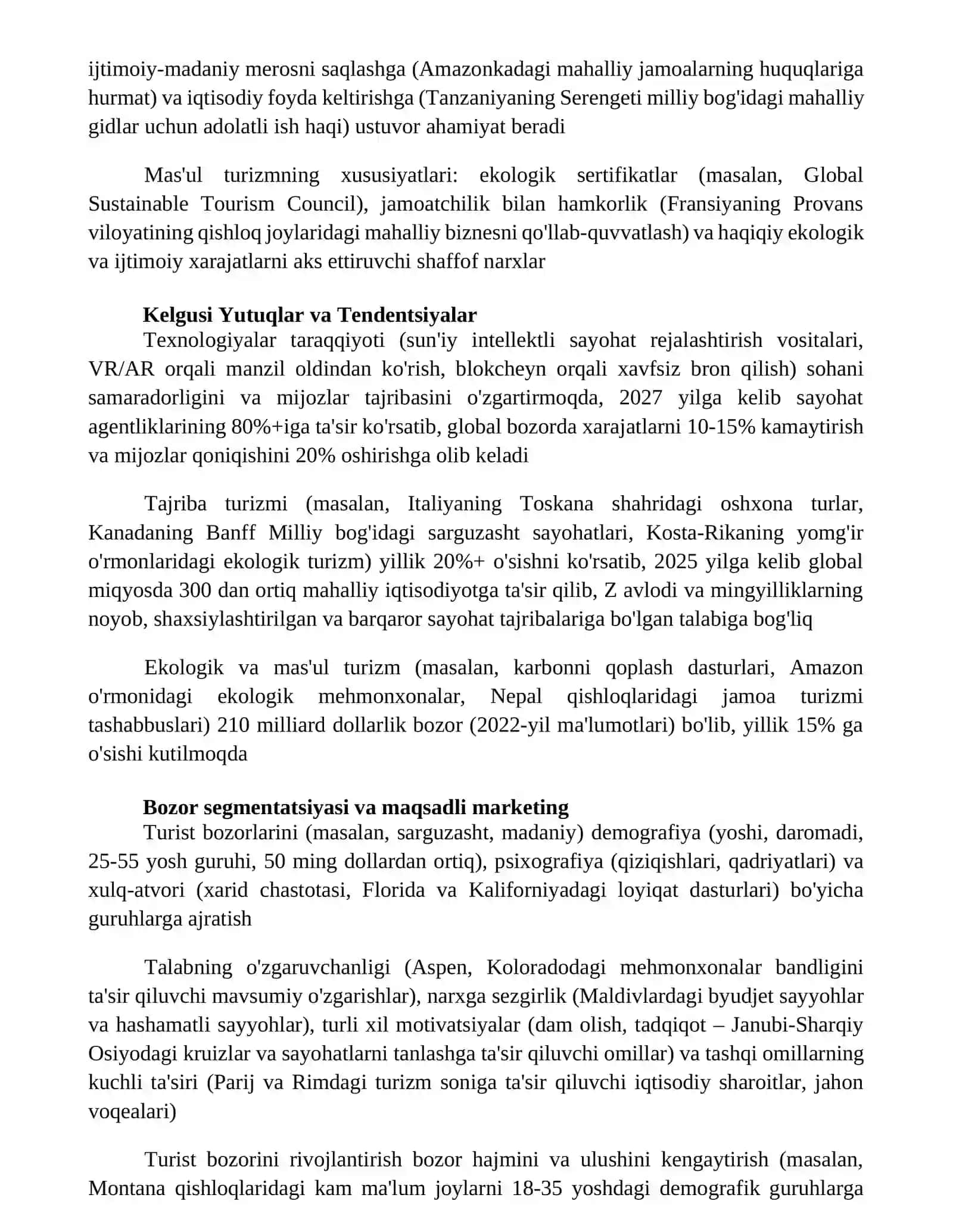 Turizm xizmatlari bozorining rivojlanishi xususiyatlari 3