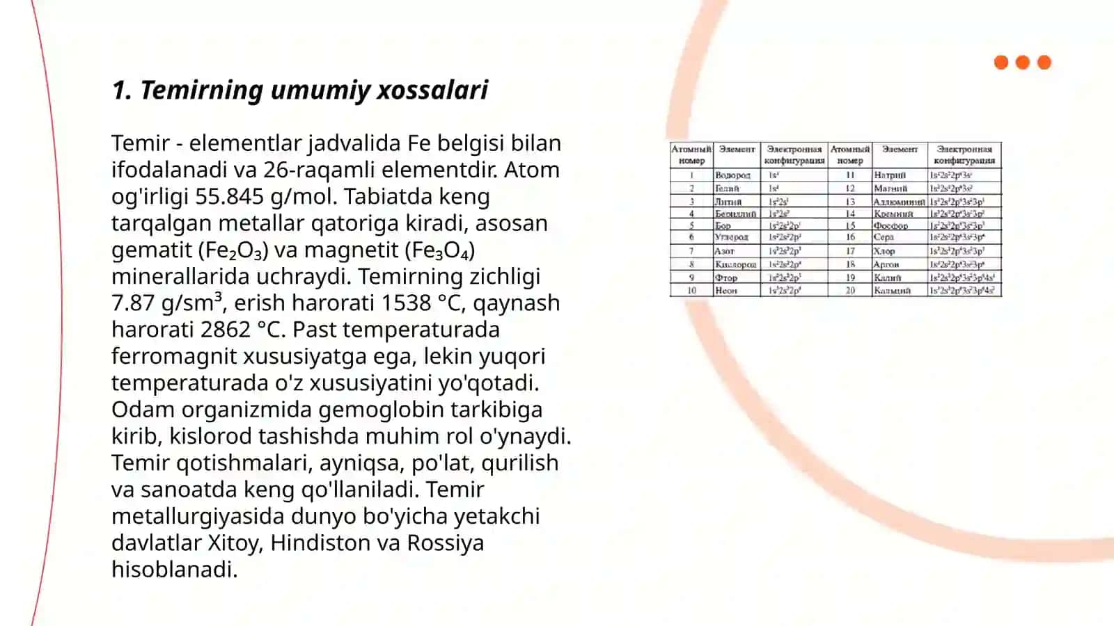 Davriy sistemaning VIII B yonaki guruh elementlari (Fe temir, So-kobalt, Ni-nikel) xossalari va ishlanishi 3