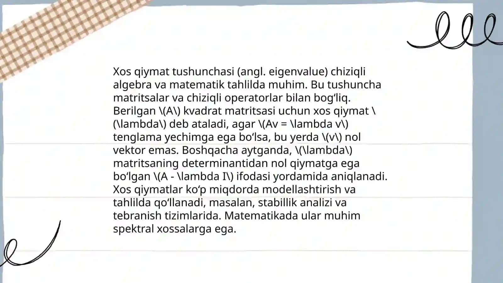 Xos qiymat va xos funksiya tushunchasi 3