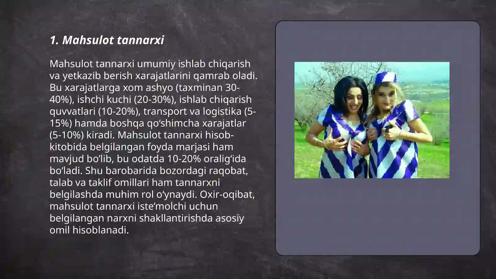 Bir so'mlik tovar mahsuloti uchun qilingan xarajat qanday aniqlanadi 3