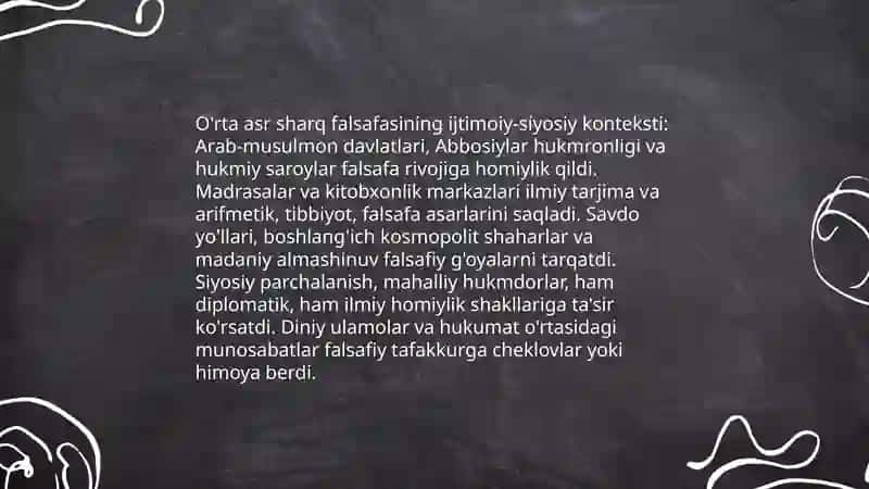 O'rta asr sharq falsafasi va uyg'onish davri xususiyatlai 3