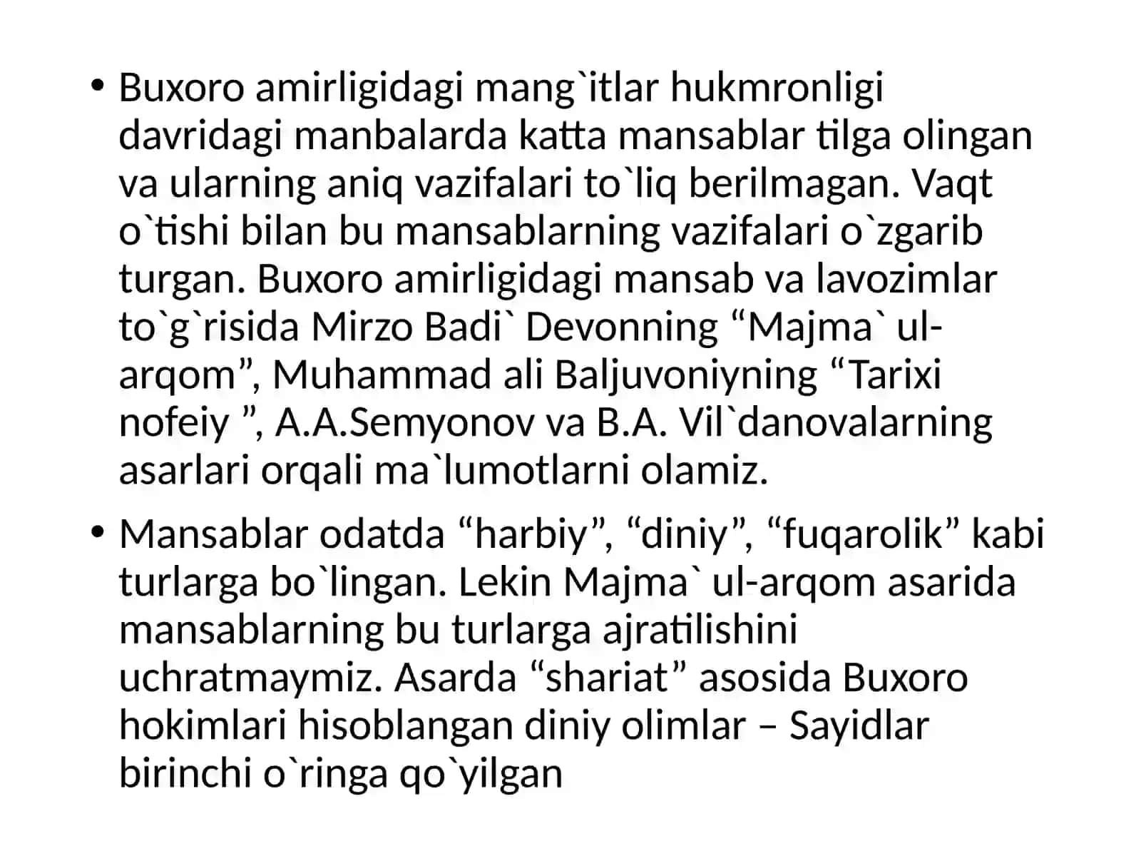 Buxoro amirligida saroy unvonlari va mansablari 3