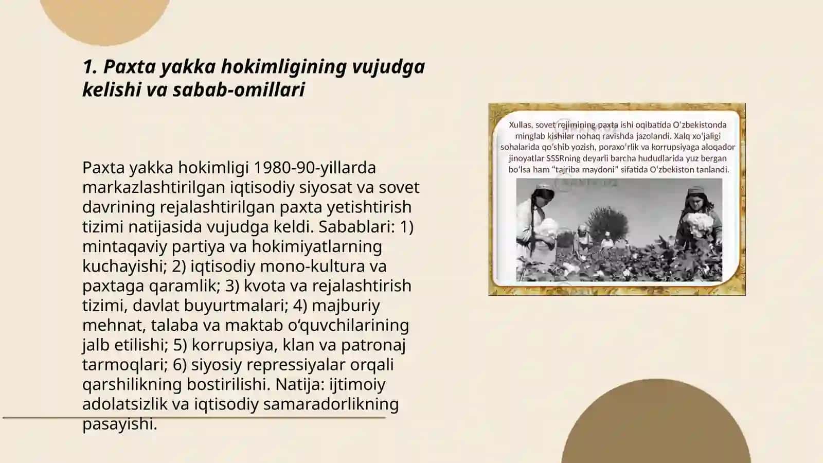 O‘zbekistonda 80-90 yillaridagi ijtimoiy-siyosiy vaziyat: paxta yakka hokimligi va qatag‘onliklar 3