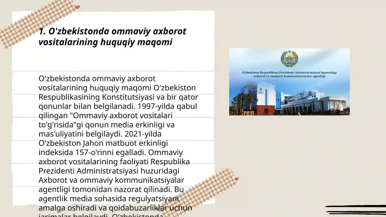 O'zbekiston Respublikasida ommaviy axborot vositalarining faoliyati (o'zgarish va muammolar) 3